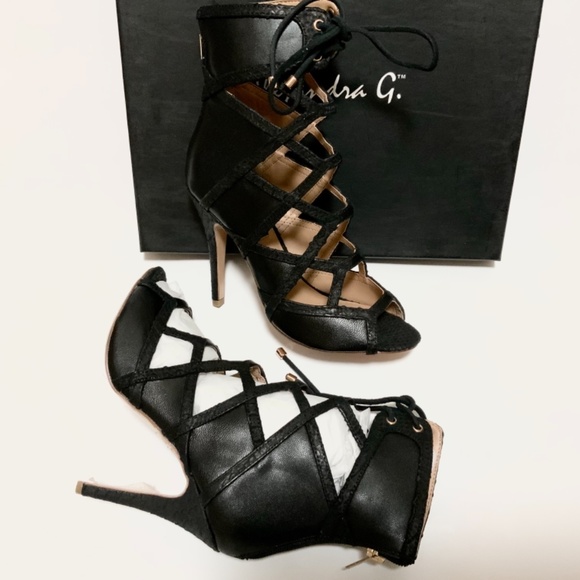Black laced Alejandra G Wanda Black Leather Snake Stiletto Heel Sandals Pumps 37 - Picture 11 of 13